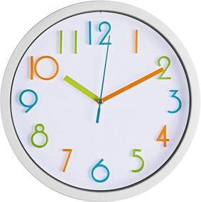 img 4 attached to 🕒 Bernhard Products Colorful 10 Inch Kids Wall Clock - Silent Non Ticking Quartz Battery Operated Clock, Easy to Read 3D Multi Colored Numbers for Nursery, Classroom, Office, and Kitchen - White Frame