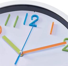 img 2 attached to 🕒 Bernhard Products Colorful 10 Inch Kids Wall Clock - Silent Non Ticking Quartz Battery Operated Clock, Easy to Read 3D Multi Colored Numbers for Nursery, Classroom, Office, and Kitchen - White Frame