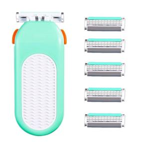 img 4 attached to 🪒 Domon Dolly Razors for Women - 6 Refills, 3 Blades, Shaver for Face, Legs, and Bikini Area, Comfort Glide - Green