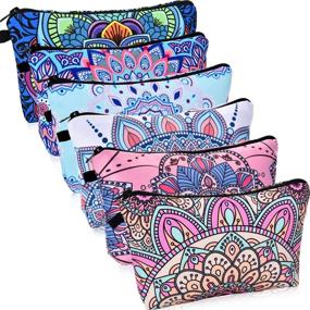 img 4 attached to 💧 Waterproof Cosmetic Bag Set - 6 Piece Makeup Toiletry Pouch with Zipper, 8.7 x 5.3 Inch Travel Packing Bag - Small Multicolor Style - Accessory Organizer for Women and Men