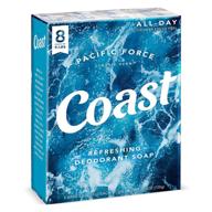 🌊 coast refreshing deodorant soap bar - 8 bars - produces invigorating lather for an energizing and clean sensation - pacific force scent logo