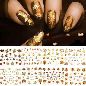 img 4 attached to 🍁 Autumn Nail Stickers - Halloween & Thanksgiving Decals, 12 Sheets Maple Leaves, Turkey, and Pumpkin Water Transfer Nail Art Stickers for Women, Girls, Kids - DIY Nail Decorations for Thanksgiving Day