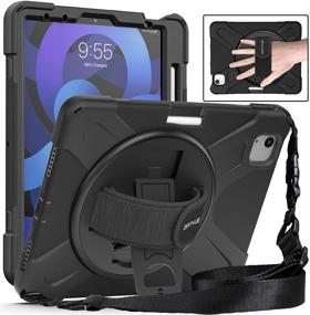 img 4 attached to BATYUE iPad Air 4 10.9” Case: Shockproof Shoulder Strap, Pencil Holder, Kickstand - Black