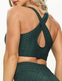 img 2 attached to 👚 SEASUM Women's Textured Middle Impact Support Yoga Crop Tops - Gym Workout Shirts with Sports Bra