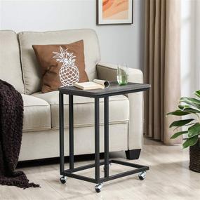 img 3 attached to VASAGLE Industrial End Table with Rolling Casters in Charcoal Gray - Perfect for Living Room or Bedroom Decor