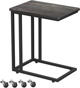 img 4 attached to VASAGLE Industrial End Table with Rolling Casters in Charcoal Gray - Perfect for Living Room or Bedroom Decor