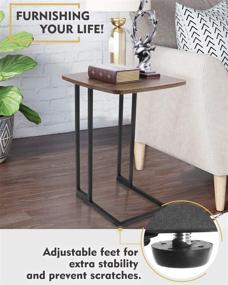 img 3 attached to 🪑 Small End Tables - Moncot Tall Walnut MDF End Table with Black Metal Frame and C Shape Design on Castors for Bedroom and Living Room - Coffee or Tea Side Table (Walnut + Black)