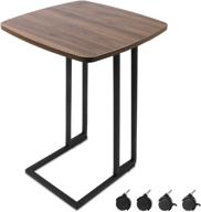 🪑 small end tables - moncot tall walnut mdf end table with black metal frame and c shape design on castors for bedroom and living room - coffee or tea side table (walnut + black) logo