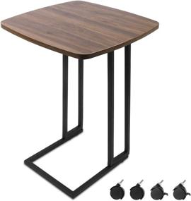 img 4 attached to 🪑 Small End Tables - Moncot Tall Walnut MDF End Table with Black Metal Frame and C Shape Design on Castors for Bedroom and Living Room - Coffee or Tea Side Table (Walnut + Black)