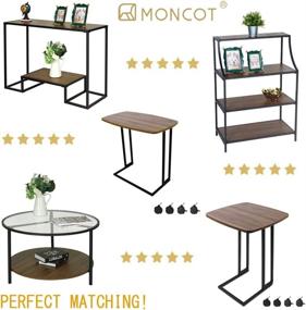 img 2 attached to 🪑 Small End Tables - Moncot Tall Walnut MDF End Table with Black Metal Frame and C Shape Design on Castors for Bedroom and Living Room - Coffee or Tea Side Table (Walnut + Black)