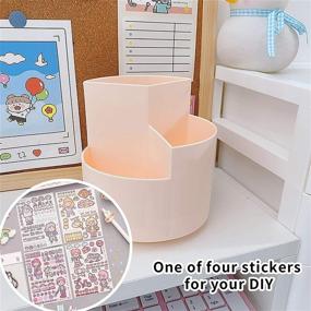 img 2 attached to Rotating Desk Organizer: Cute Pencil Holder with 3 Compartments for Office & 🖌️ Classroom - Perfect Desktop Storage Caddy for Pens, Paint Brushes, and Makeup Brushes (Pink)