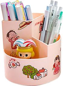 img 4 attached to Rotating Desk Organizer: Cute Pencil Holder with 3 Compartments for Office & 🖌️ Classroom - Perfect Desktop Storage Caddy for Pens, Paint Brushes, and Makeup Brushes (Pink)