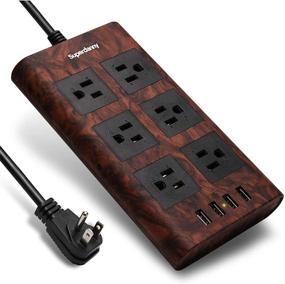 img 4 attached to Superdanny 9.8ft Surge Protector Power Strip Extension Cord with Fastening Cable Tie, 6-Outlet 4 USB Fast Charging, Adjustable Voltage for iPhone iPad, Home Office Dark Wood Grain - Flat Plug