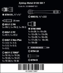 img 3 attached to 🔧 Набор зубчатых передач Wera 05004047001 8100 SB 7 Zyklop Metal: привод 3/8 дюйма, метрический, 29 предметов, с квадратным приводом - незаменимый набор инструментов для профессионалов.