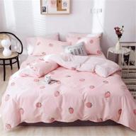 🍓 full queen girls bedding set - vm vougemarket pink strawberry duvet cover with reversible stripes, cute fruit print, and 2 pillowcases логотип