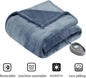 img 1 attached to 🛋️ King Size Blue Beautyrest Microlight to Sherpa Reversible Electric Blanket Throw with Adjustable Multi-Level Heat Setting Controller for Cozy Living Room Couch, Sofa, Bed