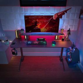 img 3 attached to 🎮 63" FLEXISPOT Gaming Computer Desk with Cup Holder, Headphone Hook, and Cord Management - Adjustable Gaming Table in Black