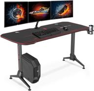 🎮 63" flexispot gaming computer desk with cup holder, headphone hook, and cord management - adjustable gaming table in black logo