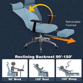 img 3 attached to 🪑 AmaMu Blue Ergonomic Home Office Chair with 3D Lumbar Support, High Back Mesh Desk Chair, Headrest & Footrest Swivel Tilt Function, Task Computer Chairs for Office and Home