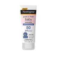👶 neutrogena pure & free baby mineral sunscreen lotion: spf 50, zinc oxide, water-resistant, hypoallergenic, tear-free - 3 fl. oz logo