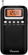 📻 vondior portable digital radio with alarm clock - enhanced reception and extended battery life. am fm compact radio player with 2 aaa battery operation and stereo headphone socket (black, orange) logo