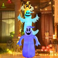 10ft halloween inflatable ghost decor - rocinha three cute scary ghost inflatables with color changing lights, perfect for halloween yard garden lawn outdoor decor logo