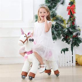 img 2 attached to 🦄 JoJoPooNy Ride on Unicorn Toy: Premium Plush Animal Toy for Kids (3-6 Years) with Walking and Rolling Features – 27 Inch Height