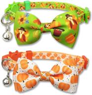 2 pack thanksgiving removable bow tie and bell for cats - holiday turkey pumpkin kitty kitten breakaway collar, adjustable size 7.8-12.8 inches logo