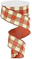 🎀 10 yards plaid check wired edge ribbon in rust and ivory, 1.5 inches logo