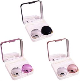 img 3 attached to 💼 3 Pack Contact Lens Case Kit - YuCool Mini Stylish and Portable Solution: Hard Double Lens Box with Mirror, Bottle, Container Holder, and Tweezers for Travel and Home - Black, Rose Gold, Pink