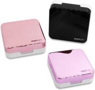 💼 3 pack contact lens case kit - yucool mini stylish and portable solution: hard double lens box with mirror, bottle, container holder, and tweezers for travel and home - black, rose gold, pink logo