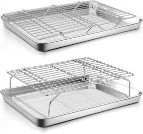img 4 attached to P&P CHEF 2 Baking Sheets and 2 Cooling Racks Set, Stainless Steel Tray with Stackable Wire Racks for Cookies, Bacon, Beef - Healthy, Non-toxic, Toaster Oven & Dishwasher Safe (4 Pcs)