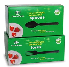 img 4 attached to 🍽️ GreenWorks 100 Forks and 100 Spoons - Heavy Duty Compostable Cutlery Set, Large CPLA Biodegradable Bio-based Plastic