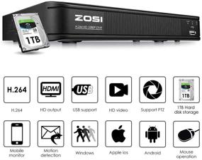 img 2 attached to 🎥 Записывающее устройство для домашней безопасности ZOSI 1080p, 8-канальное HD-TVI, гибридная возможность 4 в 1, видеонаблюдение - обнаружение движения, удаленное управление, тревожная рассылка на электронную почту, встроенный жесткий диск на 1 ТБ.