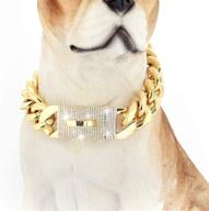 🐶 bmusdog gold chain dog collar: stylish 19mm bling bling cz diamonds, heavy duty thick 18k gold cuban link chain, stainless steel metal links for training medium large dogs 14" to 26 логотип