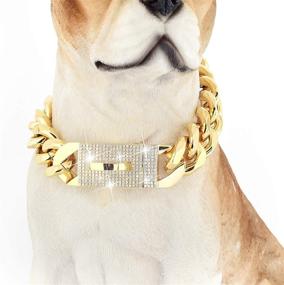 img 4 attached to 🐶 BMusdog Gold Chain Dog Collar: Stylish 19MM Bling Bling CZ Diamonds, Heavy Duty Thick 18K Gold Cuban Link Chain, Stainless Steel Metal Links for Training Medium Large Dogs 14" to 26