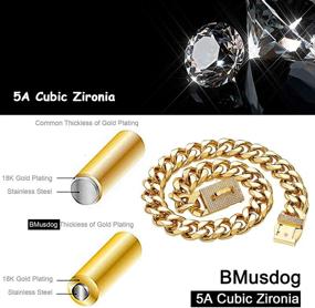 img 3 attached to 🐶 BMusdog Gold Chain Dog Collar: Stylish 19MM Bling Bling CZ Diamonds, Heavy Duty Thick 18K Gold Cuban Link Chain, Stainless Steel Metal Links for Training Medium Large Dogs 14" to 26