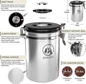 img 1 attached to ☕ BARVIVO Stainless Steel Coffee Canister: Preserve Freshness for Months with Airtight Container, CO2-release Valve, Date Tracker & Measuring Scoop