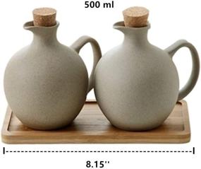 img 3 attached to 🍶 Bohemian Style Stoneware Oil and Vinegar Dispenser Set - Elegant Grey Ceramic Porcelain Olive Oil Cruet with Spout for Kitchen