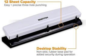 img 3 attached to 📎 Bostitch 3 Hole Punch, Sturdy Metal Construction, Non-Slip Rubber Base, Up to 12 Sheets Capacity, White Finish (KT-HP12-WHITE)