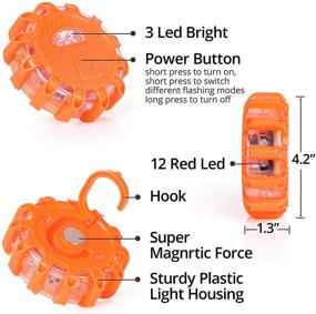 img 2 attached to 🚦 Световые светильники безопасности на дороге LED высокого качества - аварийные огни для обеспечения безопасности на обочине - предупреждающий мигающий маяк с магнитом и крюком для автомобилей и лодок - упаковка из 6, включены батарейки.