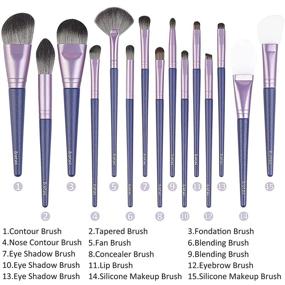 img 3 attached to 💜 15 Pcs Professional Makeup Brushes Set: Premium Synthetic Eye Makeup Contour Foundation Powder Face Mask Brushes in Gift Box (Purple)