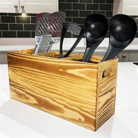 img 4 attached to 🔨 Rustic Wood Utensil Holder: Large Countertop Organizer for Cooking Tools Storage and Smart Decorations