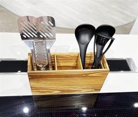 img 2 attached to 🔨 Rustic Wood Utensil Holder: Large Countertop Organizer for Cooking Tools Storage and Smart Decorations