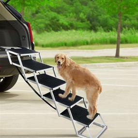 img 4 attached to 🐶 Foldable Dog Car Stairs for Large SUVs - Non-Slip Surface, Portable Dog Ramps for Heavy Dogs, Lightweight and Sturdy Pet Ladder up to 200lbs - Ideal for High Beds, Trucks, and Vehicles