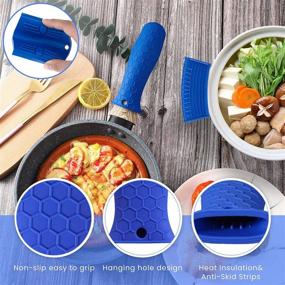 img 2 attached to 🔥 Silicone Hot Handle Holder - Non Slip Pot Holders Cover for Securely Gripping Hot Pans - Heat Resistant Pot Sleeve for Frying Cast Iron Skillet & Metal Pan (Blue)