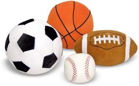 img 4 attached to Melissa & Doug Sports Throw Pillows Set - 🏀 Plush Basketball, Baseball, Soccer Ball, and Football with Mesh Storage Bag