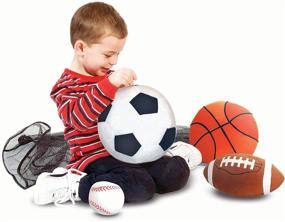 img 1 attached to Melissa & Doug Sports Throw Pillows Set - 🏀 Plush Basketball, Baseball, Soccer Ball, and Football with Mesh Storage Bag