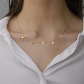 img 3 attached to 🎀 Dainty Personalized Spaced Name Necklace - IEFSHINY 14K Gold Plated Chain Dangle Letter Nameplate Choker Necklace - Customizable Spaced Letter Necklace with Hanging Name Jewelry - Stylish Gifts for Women, Girls, and Kids