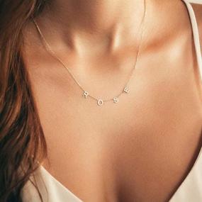 img 1 attached to 🎀 Dainty Personalized Spaced Name Necklace - IEFSHINY 14K Gold Plated Chain Dangle Letter Nameplate Choker Necklace - Customizable Spaced Letter Necklace with Hanging Name Jewelry - Stylish Gifts for Women, Girls, and Kids